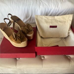 Valentino Brown Wedge Sandals with Bow Detail